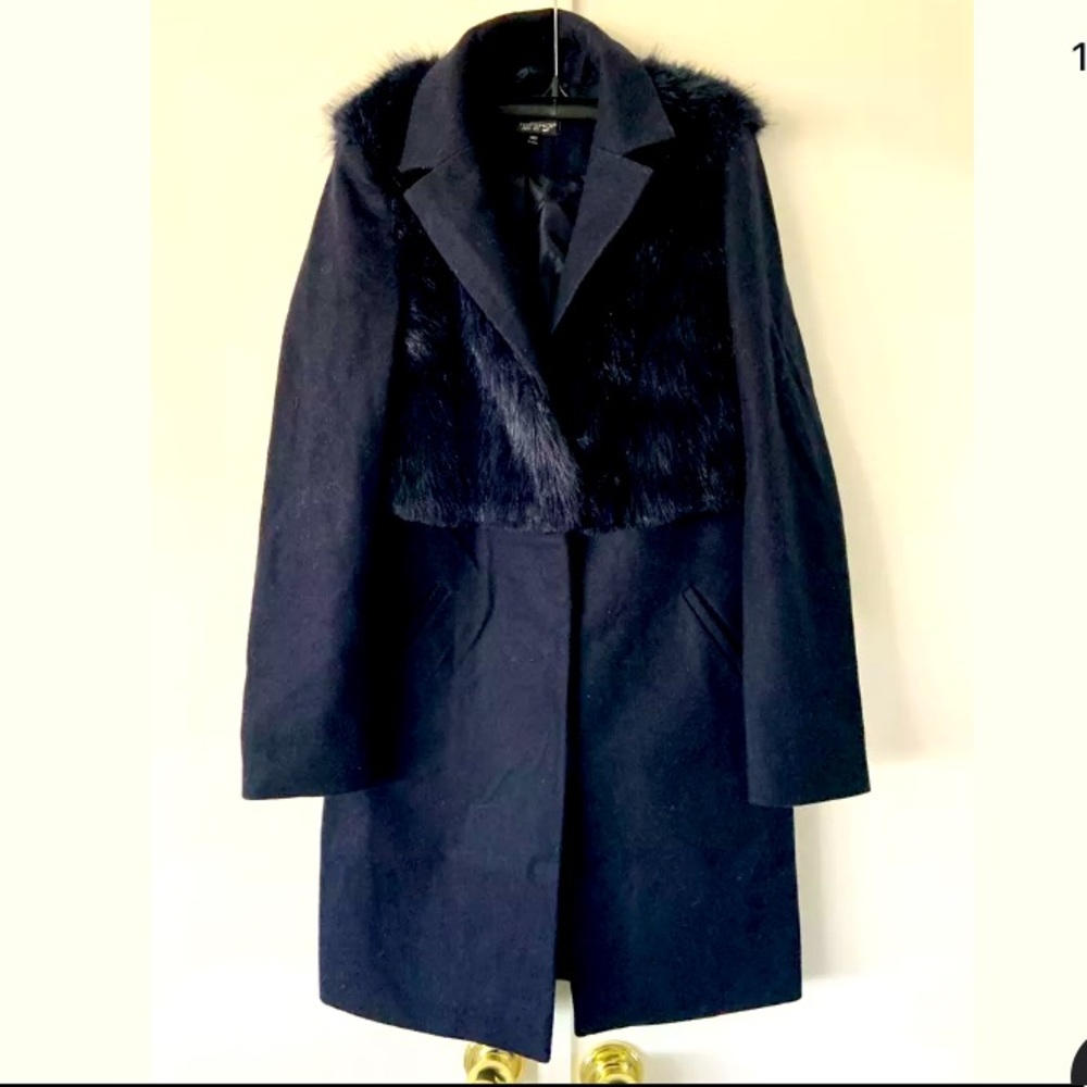 Gorgeous Rich Navy With Fur Topshop Coat US 2 (XS)